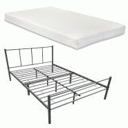 Décoshop26 - Lit double en métal avec lattes métalliques matelas mousse en acier laqué polyester 120x200 cm gris foncé Mat 03_0004893 - gris mét