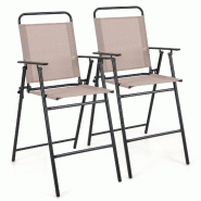 Helloshop26 - Lot de 2 chaises de bar pliantes 53 x 69 x 112 cm confort ergonomique moderne pour extérieur en tissu maillé beige 20_0019543 - 300023