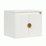 Merax Meuble sous-vasque suspendu 61 x 47 x 50 cm avec lavabo en céramique, LED radar, portes à fermeture amortie et poignées dorées, blanc - blan