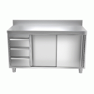 Meuble bas inox adossé P 600 mm avec portes et tiroirs - 1400, A gauche Meuble bas inox adossé P 600 mm avec portes et tiroirs - 1400, A gauche
