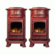 Pack de 2 Poêles à gaz Rouge Provence en fonte 3,4KW Effet feu de bois Chauffage d'appoint gaz sur roues Sahara - rouge fonte 3701599340450