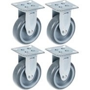 Roulette 75mm 3" à bandage caoutchouc gris, fixe, capacité 240kg, jeu de 4 Roulette 75mm 3" à bandage caoutchouc gris, fixe, capacité 240kg, jeu de 4