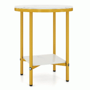 COSTWAY table d'appoint ronde aspect marbre avec étagère, table chevet/canapé moderne, Ø40,5×51cm - blanc métal TH32031IT