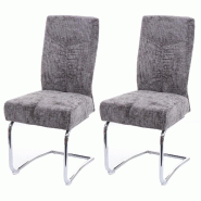 Décoshop26 - Lot de 2 chaises de salle à manger en métal et tissu chenille gris foncé cadre arrondi coutures décoratives 04_0007396 - gris métal