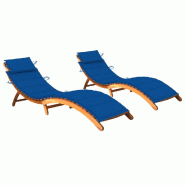 Helloshop26 - Lot de 2 transats chaise longue bain de soleil lit de jardin terrasse meuble d'extérieur avec coussins bois d'acacia 02_0012048 - Bois