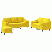VidaXL Ensemble de canapés 3 pcs avec coussins jaune clair tissu Modèle Zenith Bois - 3201863