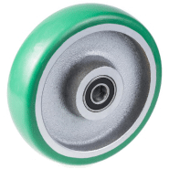 Roue de 200 mm avec polyuréthane élastique convexe vert sur centre en fonte Roue de 200 mm avec polyuréthane élastique convexe vert sur centre en fonte