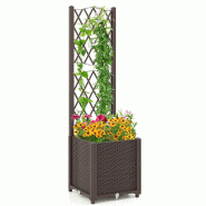COSTWAY Bac fleuri avec treillis, palissage & arrosage auto, pour grimpantes, bac surélevé, 40x40x140cm Marron - marron plastique polypropylène SF6