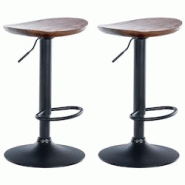 Décoshop26 - Lot de 2 tabourets de bar en bois massif noyer et métal noir design rustique TDB10599 - noir 3000394569609