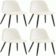 Décoshop26 - Lot de 4 chaises de salle à manger coutures décoratives losanges assise en velours blanc crème pieds métal noir mat 10_0001883 - bei