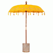 Helloshop26 - Parasol balinais rond pour jardin terrasse 185 x 185 x 260 cm ambiance cosy style tropical en bois jaune 02_0055949 - jaune Bambou 30002