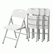 KZ GARDEN Lot de 4 Chaises pliantes blanches 45.5x51x85cm Plastique renforcé Chaise d'appoint Intérieur/Extérieur Jardin Récéption - blanc plasti