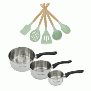 Lot de 3 casseroles en inox 12/16/20 cm Fackelmann Geneva avec 5 ustensiles de cuisine - 3176239920505