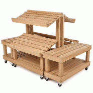 Présentoir central 4 modules bois clair + roulettes 220x143x157cm - marron Bois massif ALV0882