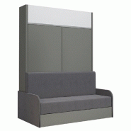 ARMOIRE LIT ESCAMOTABLE ALADYNO SOFA GRIS BANDEAU BLANC CANAPÉ GRIS 140*200 CM