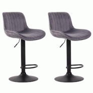 CLP Lot de 2 Tabourets de bar Lentini en Velours Pied trompette en Métal Gris foncé/Noir - gris textile 320596 CLP Lot de 2 Tabourets de bar Lentini en Velours Pied trompette en Métal Gris foncé/Noir - gris textile 320596