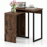 COSTWAY Table basse, Set de 2, Table latérale en bois artificiel, Table de salon avec cadre métallique robuste - marron Bois manufacturé VH34926OR