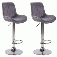 Décoshop26 - Lot de 2 tabourets de bar moderne confortable réglable en velours gris foncé pied trompette métal TDB10394 - gris métal 3000483669609