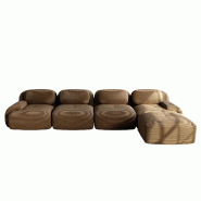Merax canapé modulaire en corde 4 places avec 1x tabouret, canapé nuage sans cadre, près du sol avec assise profonde, doux et confortable, - marron_0