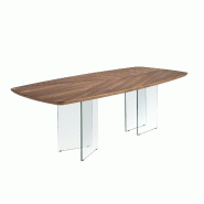 AC ANGEL CERDA Angel Cerdá Table de salle à manger ovale en forme de tonneau en noyer et verre trempé 1191C 220 x 110 x 75 - marron Bois manufactur