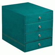 Bloc de classement Rhodiarama, 4 tiroirs, finition simili cuir italien, coloris paon - vert 194578C