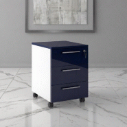 Caisson mobile 3 tiroirs blanc bicolore - Ofitres - Blanc pastel, Bleu marine brillant_0