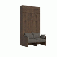 Itamoby Lit double escamotable français Kentaro 140 cm avec canapé et élément mural noir et gris - gris VEKEN140VASIS-NC-20