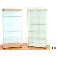 Vitrine haute rectangulaire en verre trempé, tablettes réglables, serrures