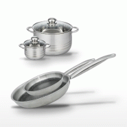 Batterie de cuisine avec 2 poêles 24/28 cm et 2 faitouts 12/24 cm en inox sans PFAS Elo Collection Relief Solution Brillant - gris 3176239941371_0