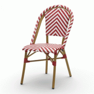 Bistromania RIVOLI Chaise terrasse aluminium polyéthylène tressé 89x47x59 bistrot extérieur chevrons rouges blancs - rouge aluminium EA259