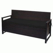 Décoshop26 - Banc banquette avec compartiment de rangement 3 places en polyrotin marron coussin noir 04_0005807 - marron 3000261510031