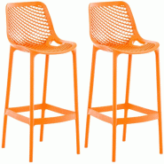 Décoshop26 - Lot de 2 tabourets de bar avec dossier en plastique orange pour extérieur hauteur assise 75 cm 10_0006112 - 3000265394156