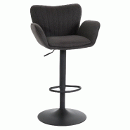 Décoshop26 - Tabouret de bar x1 pivotant avec accoudoir repose-pieds rotatif en tissu gris foncé base métal noir 04_0008587 - gris métal 3000262637485