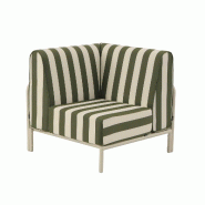 Fauteuil d'angle rayé pour salon de jardin modulable tissu vert kaki - vert aluminium 114808