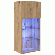 Helloshop26 - Meuble TV mural design moderne 40,5 x 30 x 90 cm avec étagères pratiques ambiance contemporaine en bois chêne 02_0052818 - Bois massi