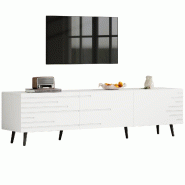 Merax Meuble TV 180x40x48 cm Lowboard avec 3 portes battantes, support pour téléviseurs jusqu'à 80 pouces, meuble de salon avec rangement, MDF blan