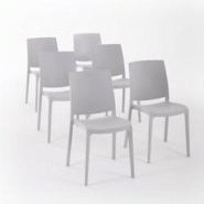 RATTATAN Set 6 Chaises en polypropylène avec fibre de verre empilables pour extérieur et jardin, bar et restaurant, cuisine moderne - CARMEN - Gris RATTATAN Set 6 Chaises en polypropylène avec fibre de verre empilables pour extérieur et jardin, bar et restaurant, cuisine moderne - CARMEN - Gris