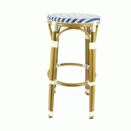 Tabouret empilable d'extérieur Olya en polypropylène motif chevron blanc et bleu