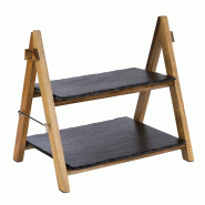 APS Présentoir de buffet Morra, 2 étages, pliable, en bois et ardoise - Bois massif 958