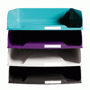 Exacompta - Réf.111101SETD - Set de 4 corbeilles à courrier COMBO Styli Titane - dimensions 34,6 x 25,5 x 24,3 cm - pour format A4+ - 4 couleurs : a
