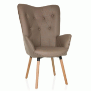 Fauteuil à oreilles / fauteuil vintage HAVENIO I tissu beige hjh LIVING - marron polyester 800204