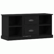 Helloshop26 - Meuble TV rectangulaire moderne rangement pratique 99,5 x 35,5 x 48 cm en bois chêne noir 02_0052735 - noir Bois massif 3000237566604
