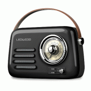 Radio Rétro portable Ledwood ALMA, FM, Bluetooth 5.3 Entrée USB, Puissance 30W - Batterie 3,7V-1500mAh - Retro Vintage - Noir - 3666630009515