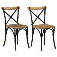 VidaXL Chaises à Dossier Croisé Lot De 2 Noir Bois De Manguier Solide - noir 247316
