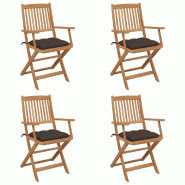 VidaXL Chaises Pliables De Jardin Lot De 4 Avec Coussins Bois D Acacia - gris 3064640