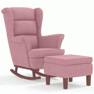 Décoshop26 - Fauteuil à bascule d'allaitement rembourré avec repose-pieds avec pieds en bois siège en velours rose DEC028766 - Bois massif 3000257