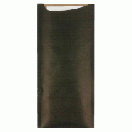 Etui pour couverts kraft noir + serviette blanche intissée 8,5x19,5cm x250