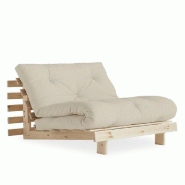 FAUTEUIL CONVERTIBLE FUTON ROOTS PIN NATUREL COLORIS BEIGE COUCHAGE 90 X 200 CM.