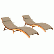 Helloshop26 - Lot de 2 transats chaise longue bain de soleil lit de jardin terrasse meuble d'extérieur avec coussins bois d'acacia 02_0012062 - marro