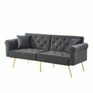 Merax canapé-lit 2 places en velours gris, dossier réglable sur 3 positions, pieds dorés, 2 coussins, 173 x 75 x 70 cm - gris WF281676677G